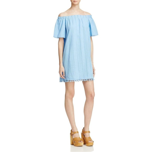 BELTAINE BLUE OFF THE SHOULDER TASSEL DRESS LARGE - Picture 2 of 6